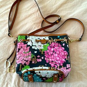 Dooney & Bourke Hydrangea Monogram Drawstring Bucket Bag Floral Italian Leather
